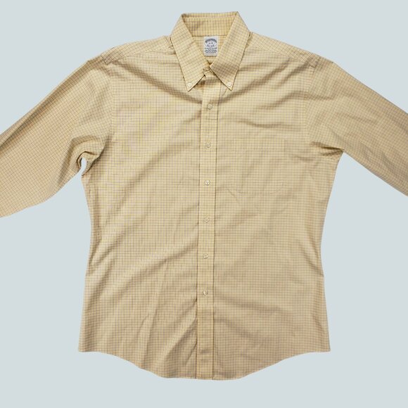 Brooks Brothers 1818 Men's Dress Shirt Yellow Check Button Down  Size 16-35 - Picture 3 of 14